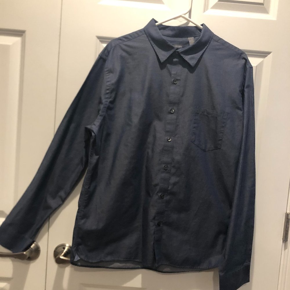 Van Heusen Never Tuck Slim-Fit Twill Button Up Shirt - XL - Navy